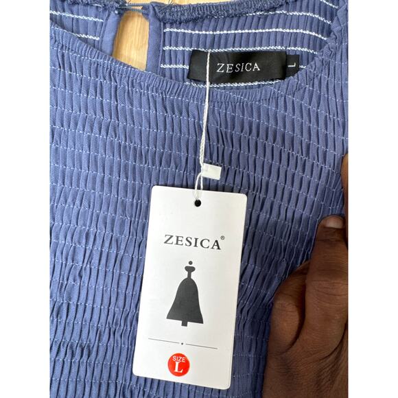 Zesica NWT Tiered Midi Maxi Dress, Size Large, Long Sleeve, Smocked Top, Rayon - Picture 6 of 9